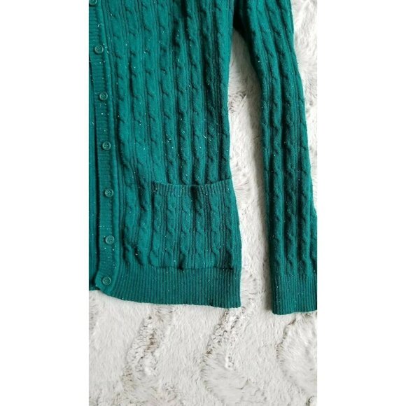 US Polo Association Cotton Blend Forest Green White Speck Button Cardigan Knit S - Picture 4 of 8